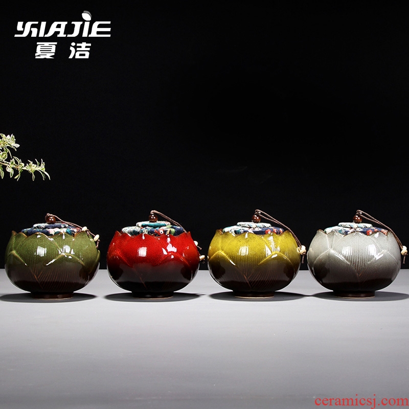 Four-walled yard caddy medium ceramic tea box storehouse of jingdezhen tea service manual lotus POTS travel trumpet