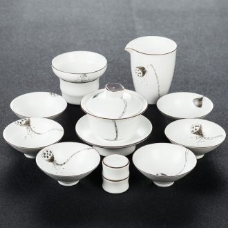 Qin Yi white porcelain kung fu tea set hand-painted ceramic tea tureen tea cup home a complete set of tea set gift boxes