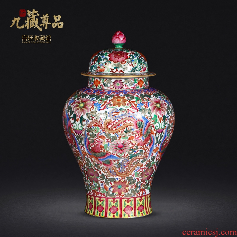 Jingdezhen porcelain vases, antique hand-painted enamel wire inlay fuels the general double phoenix wear purple flower pot home furnishing articles