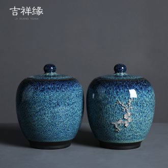 Auspicious edge in ceramic tea pot of red glaze with silver large storage seal pot home tea tea boxes