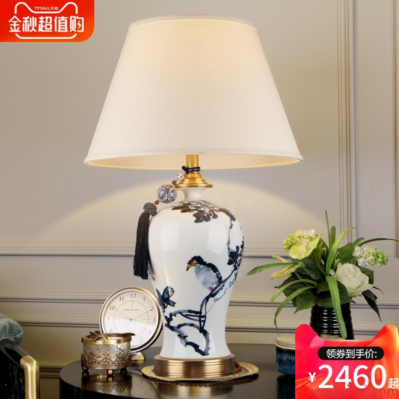 New Chinese blue and white porcelain ceramic desk lamp luxury villa living room atmosphere all copper chandelier lamp of bedroom the head of a bed