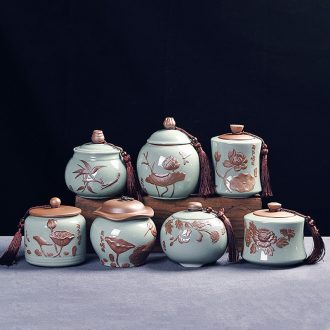 Caddy ronkin elder brother kiln household storage tanks kung fu tea set accessories ceramics pu seal pot