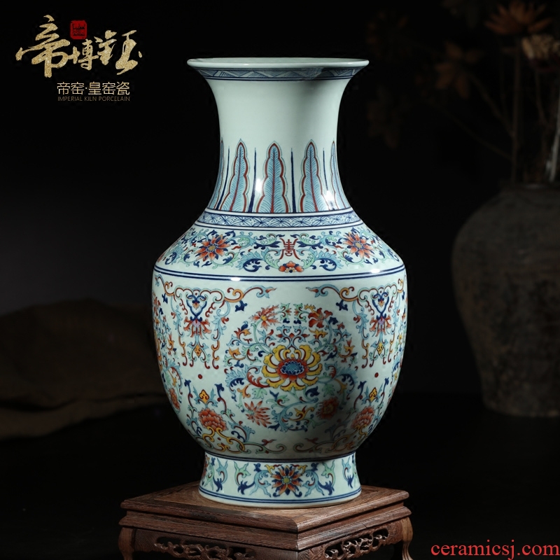 Jingdezhen ceramics high-end antique qianlong bucket colors branch lotus bottle of home sitting room adornment handicraft furnishing articles