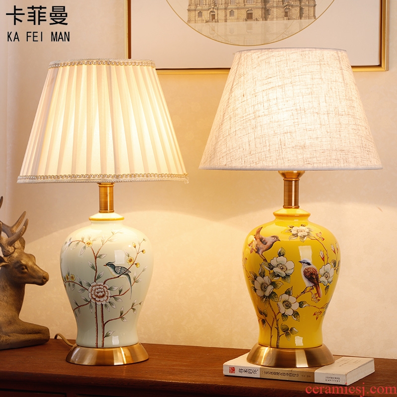 Ceramic lamp American bedroom living room study of new Chinese style restoring ancient ways European - style decorative lamps and lanterns is I warm bedside lamp