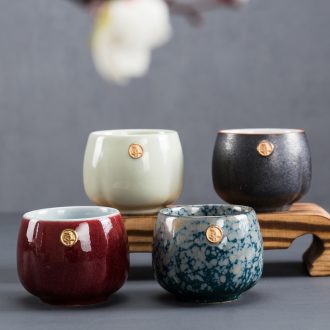 Kung fu tea ceramic cups, small single master cup sample tea cup temmoku built variable coarse pottery bowl cup home