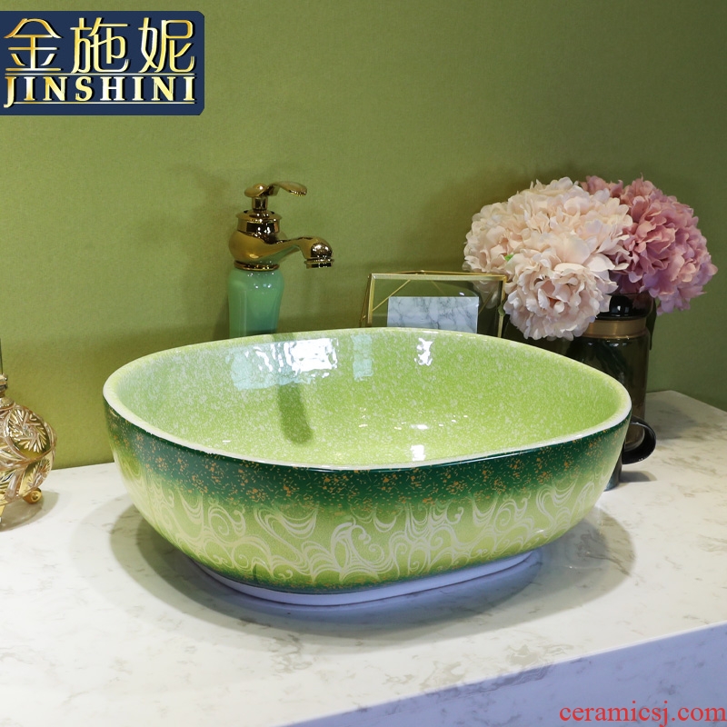 On the ceramic bowl for wash gargle lavabo household elliptic green art basin bathroom sinks basin