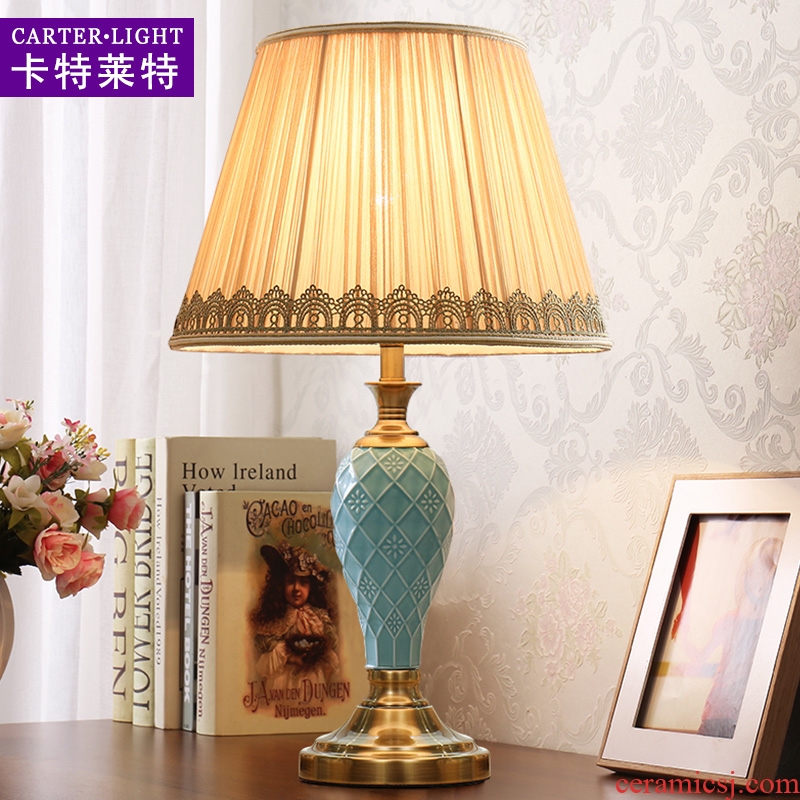 The Desk lamp of bedroom the head of a bed American simple ceramic study move fashionable sitting room warm romantic wedding remote control lamps and lanterns