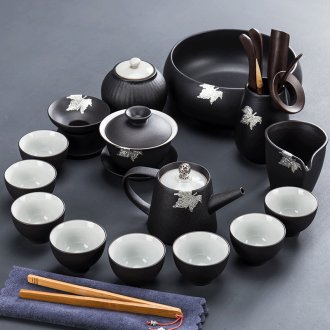 Ceramic household kung fu tea set tureen coarse pottery cups of black tea tray was Japanese side teapot contracted drainage