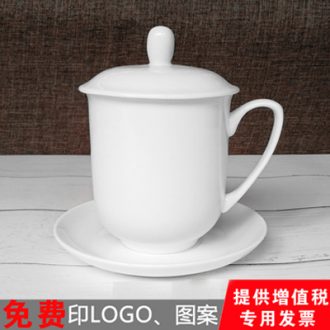 Bone porcelain cup with cover plate office tea council cup white ceramic cup zhongnanhai cover cup printing custom logo