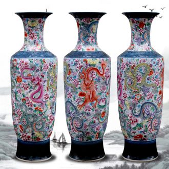 Jingdezhen hand - made big famille rose porcelain vase dragon large sitting room ground hotel furnishing articles porcelain gifts