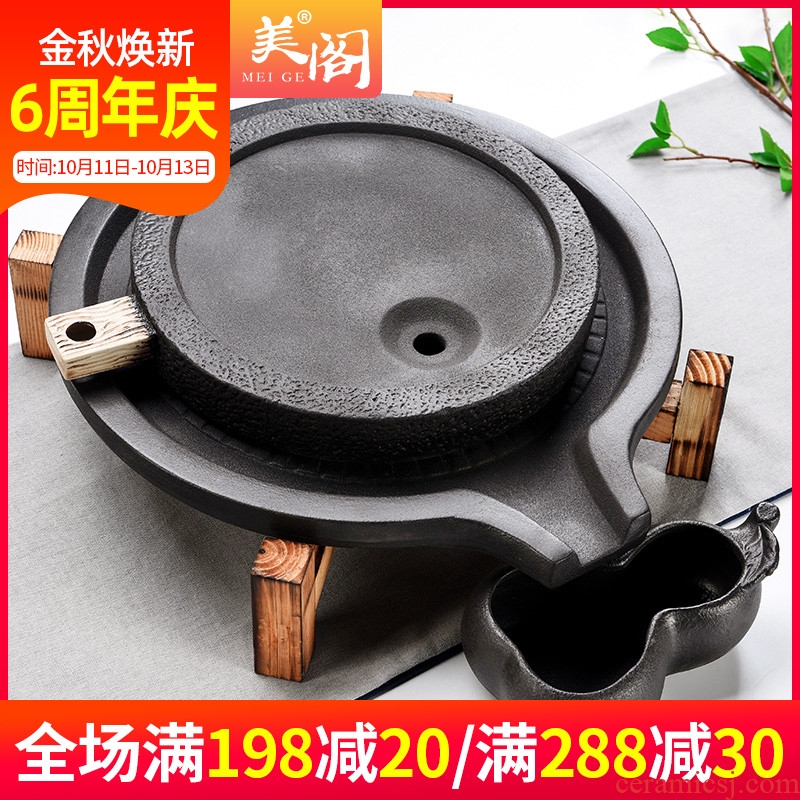 Beauty cabinet simple Japanese tea ceremony double stone mill ceramic tea tray solid wood tea table tea tea set tea cups