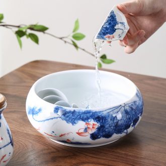 Qiu childe of household ceramic basin water wash cup hand-painted lotus tea XiCha vessels large tea accessories