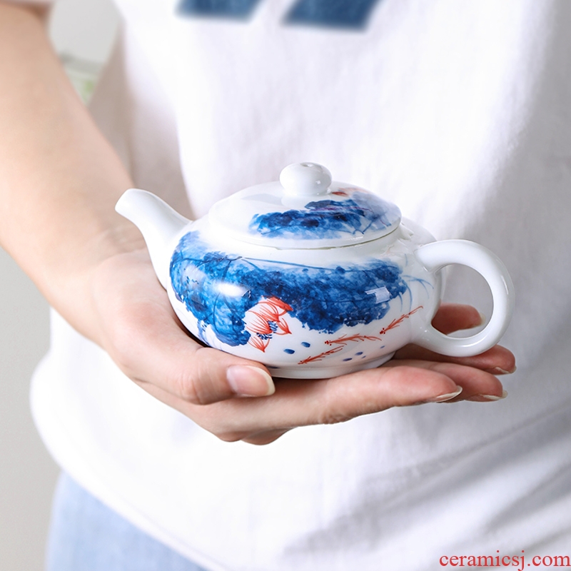 The high time pure white ceramic kunfu tea teapot 's hand lotus POTS teapot tea flushing device large contracted