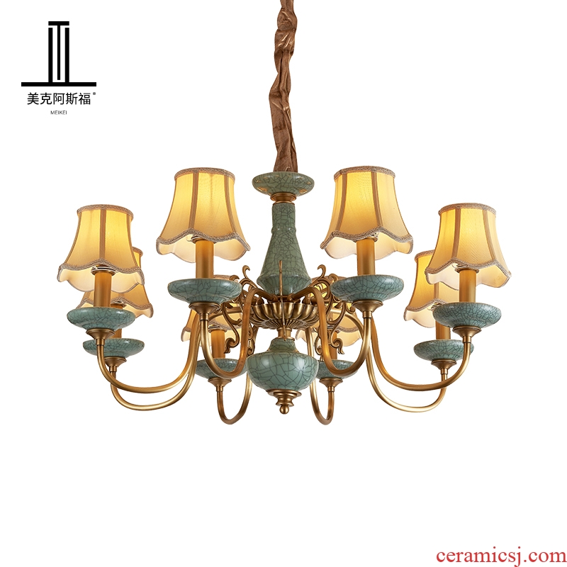 All copper pendant sitting room bedroom lamp study contracted dining - room lamp pure copper ceramic villa key-2 luxury European - style lamps and lanterns