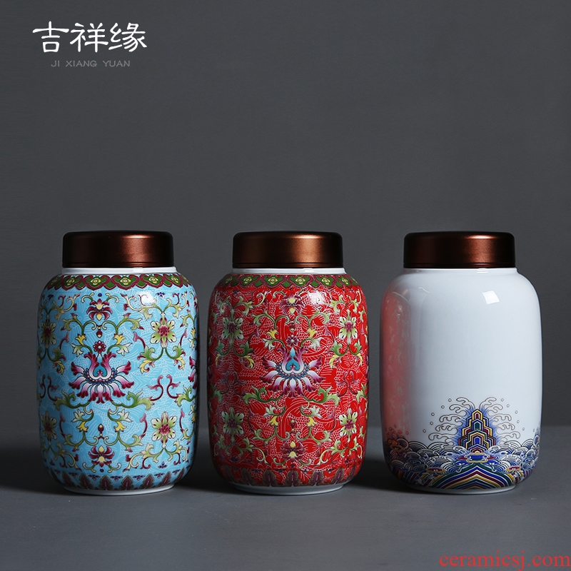 Auspicious edge enamel made ceramic tea pot double metal cover inside cover sealed tank, storage POTS
