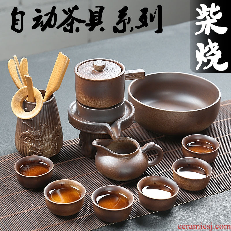 Creative stone mill semiautomatic kung fu tea set ceramic prevent hot loading of a complete set of lazy household rotating tea kettle
