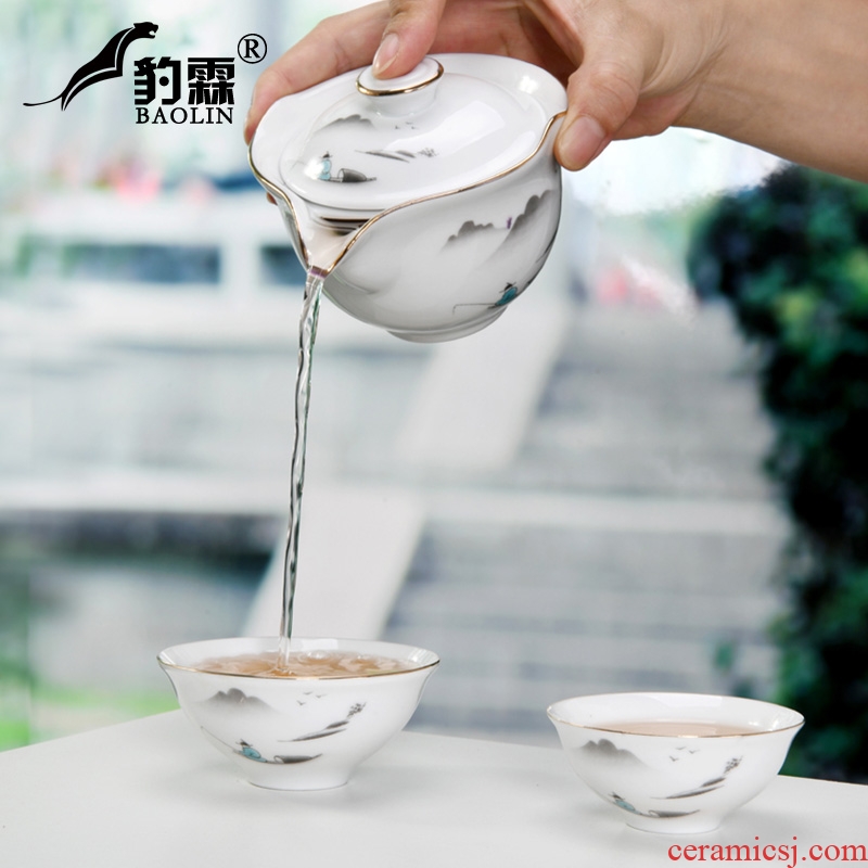 Leopard lam, travel tea set suit portable package a pot of 22 crack glass ceramic kung fu is suing portable teapot