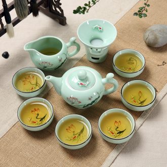 The high childe household celadon kongfu tea cup lid bowl set ceramic gifts gift boxes Chinese style