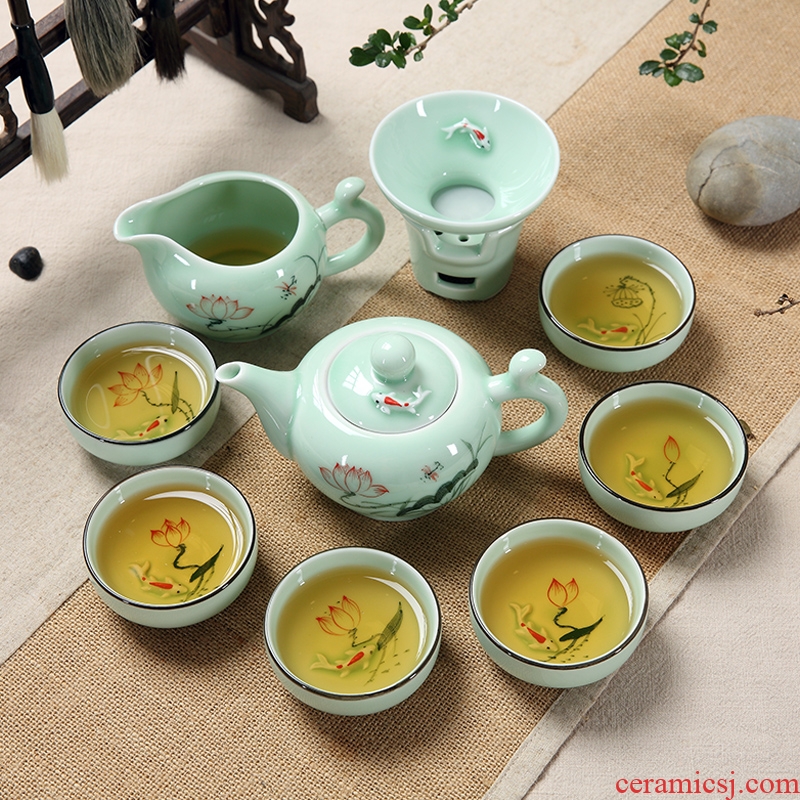 The high time household celadon kongfu tea cup lid bowl set ceramic gifts gift boxes Chinese style