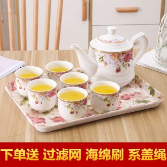 Ceramic tea set suits for domestic high - grade high - temperature teapot teacup with tray package gift wedding tea drinking utensils
