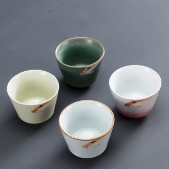 Kung fu tea set single cup sample tea cup individual household ceramics cup bowl kiln built master cup carp cup gift box