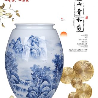 Jingdezhen ceramics high Chinese blue and white landscape painting craft vase of large sitting room adornment is placed - 601190407820