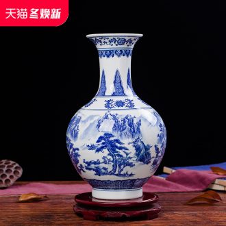 Jingdezhen ceramics antique landscape of blue and white porcelain vase flowers in I household living room decoration decoration