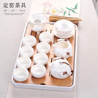 Tea set household contracted kung fu tea cups of a complete set of ceramic teapot set matte white porcelain kiln dried tea desk tray