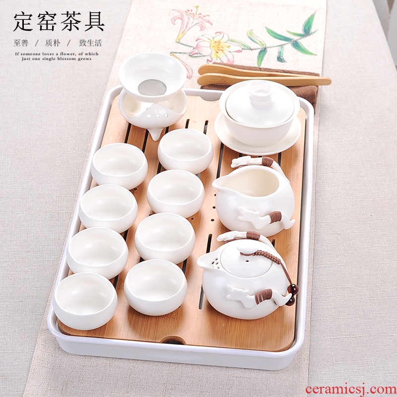 Tea set household contracted kung fu Tea cups of a complete set of ceramic teapot set matte enrolled white porcelain up dried Tea desk tray