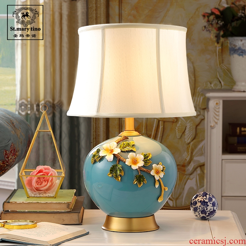 New Chinese pottery and porcelain enamel lamp sitting room the bedroom the head of a bed artical retro full copper household contracted lighting