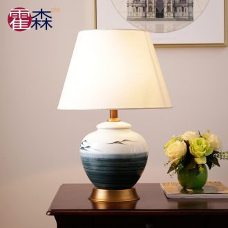 New Chinese style landscape painting complete copper ceramic desk lamp costly contracted sweet American creative sitting room bedroom berth lamp