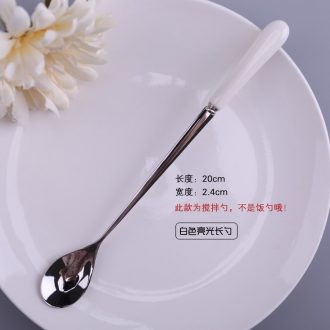 Stainless steel creative white cute stirring dipper handle personality black spoon small ceramic spoon fork coffee