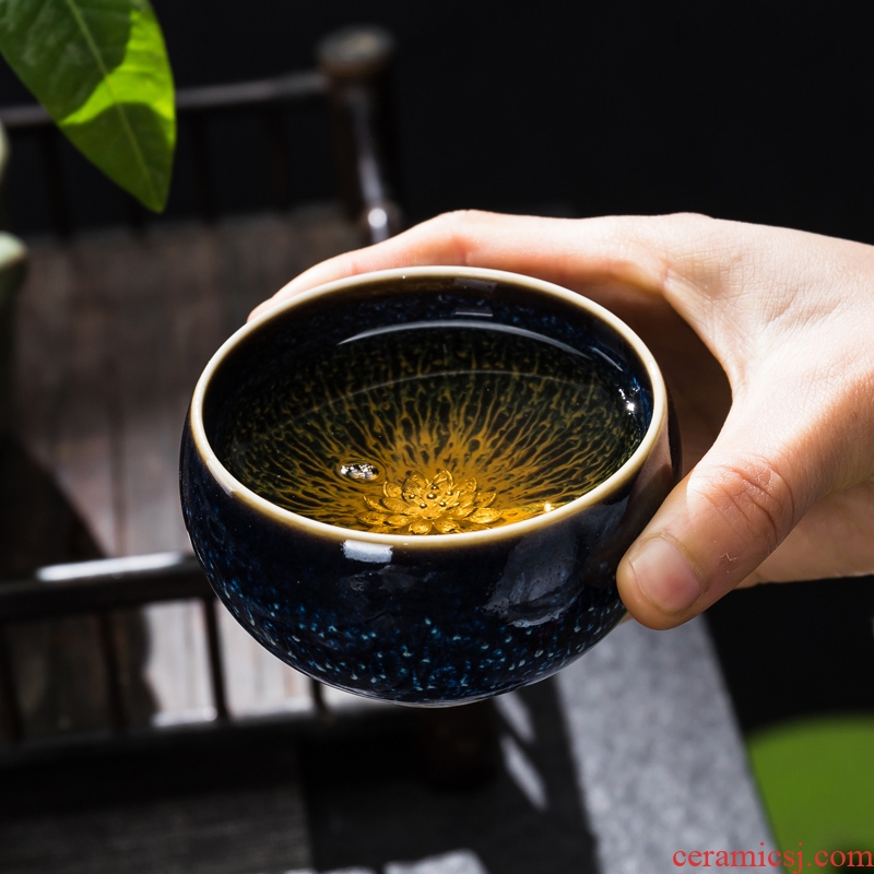 Built one kung fu tea set single glass kiln with silver tea temmoku ceramic cup, master cup sample tea cup silver cup