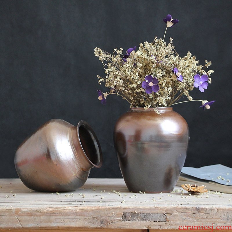 The Metal glaze coarse pottery dried flower vase restoring ancient ways of jingdezhen ceramic sitting room place in modern Chinese Japanese flower arrangement