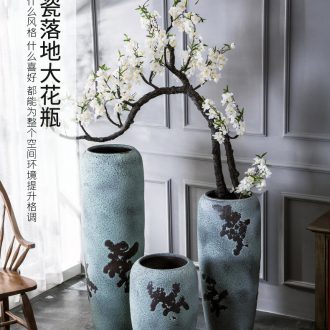 Contracted jingdezhen ceramic floor big vase Chinese flower arrangement sitting room place heavy black pottery suit dried flowers floral outraged - 594245104185