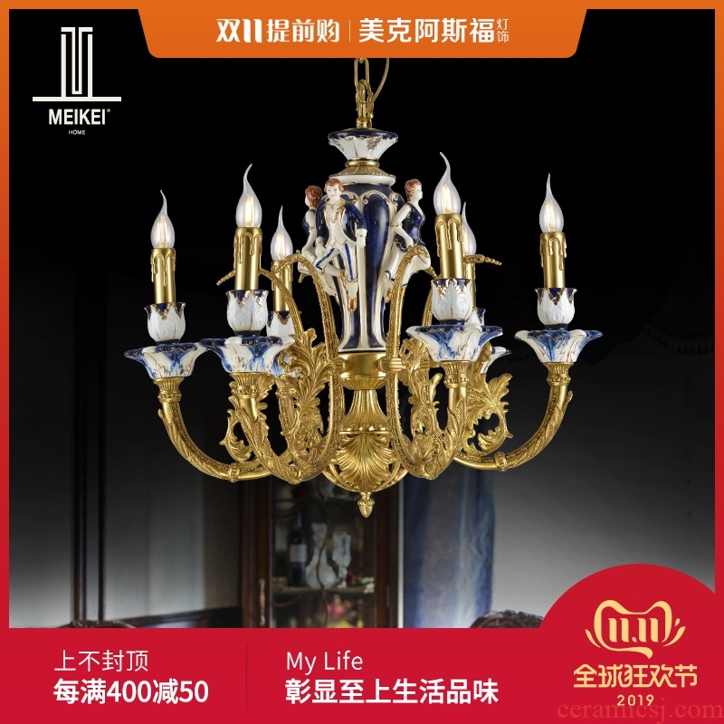 French chandelier European - style key-2 luxury villa droplight creative pastoral ceramic lamps and lanterns of the sitting room, dining - room whole copper chandelier bedroom