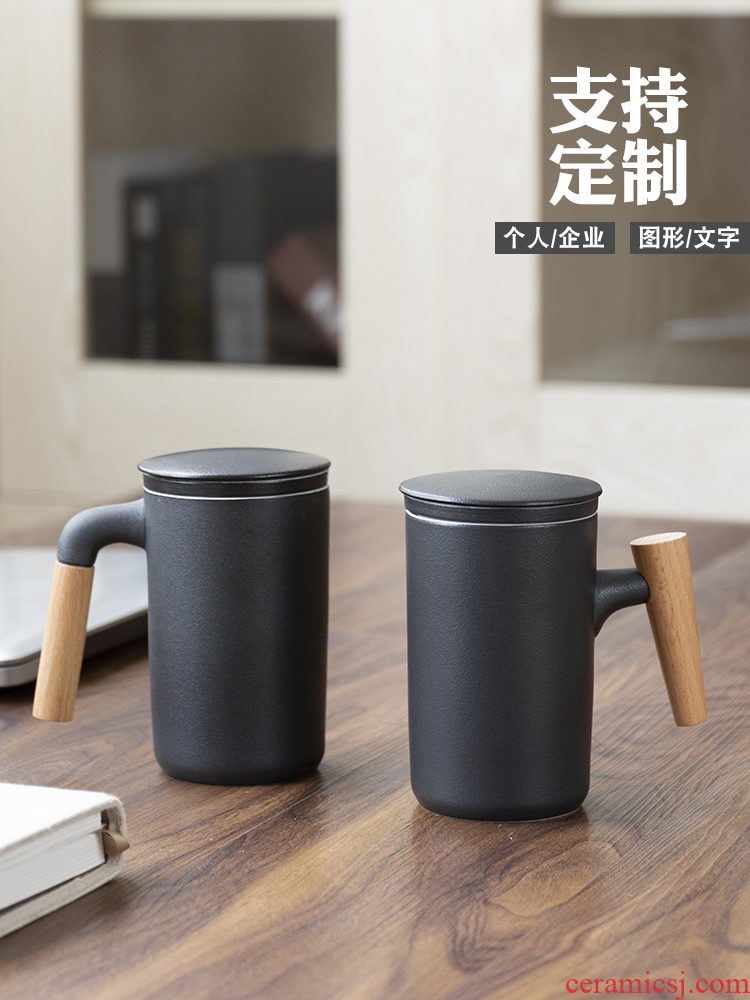 Ceramic tea cup with lid filtration separation office cup tea cup individual household drinking flower tea custom logo