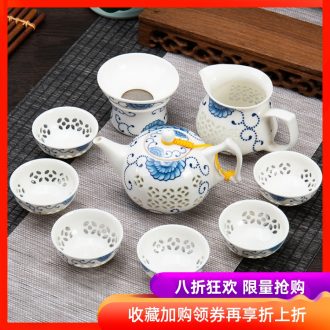Ronkin kung fu tea cups of a complete set of ceramic household hollow out lid bowl and exquisite tea set