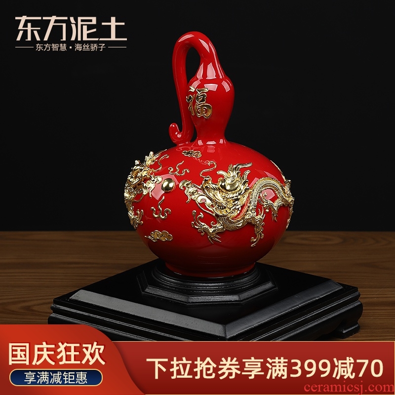 The east mud creative birthday gift to send your elders ceramic paint line carve process gourd furnishing articles/longevity