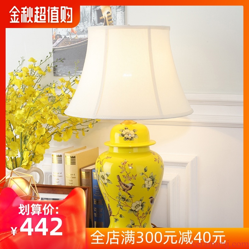 American atmospheric rural retro contracted sitting room bedroom berth lamp of jingdezhen hand-painted ceramic flower decoration