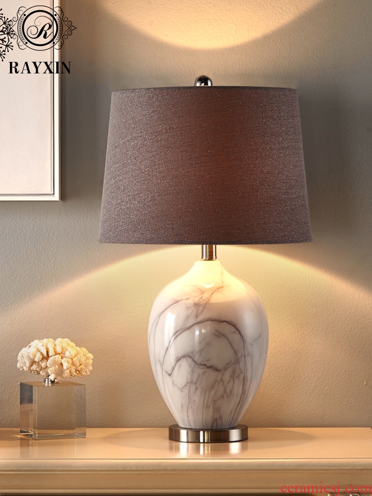 American marble lamp lamp of bedroom the head of a bed European creative ceramic contracted and contemporary sitting room warm wedding marriage room