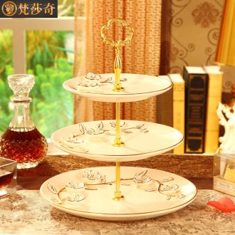 Vatican Sally 's key-2 luxury European - style compote home sitting room in the afternoon tea snack plate three layer ceramic candy dish a wedding gift