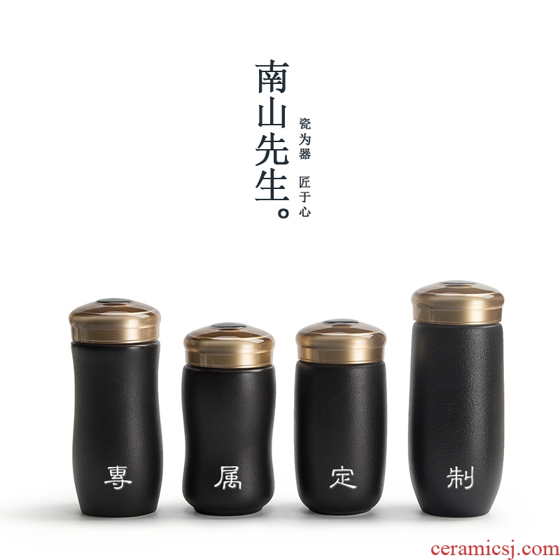 Mr Nan shan tendril. Heat preservation office cup of black porcelain ceramic cups individual cup bladder large - capacity glass