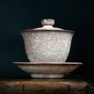 Longquan celadon only three tureen large single tea bowl cups tire iron elder brother kiln ceramic ice crack kung fu tea set