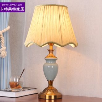 American ceramic lamp of the head of a bed bedroom light sweet American contracted and modern key-2 luxury home warm light remote control decoration