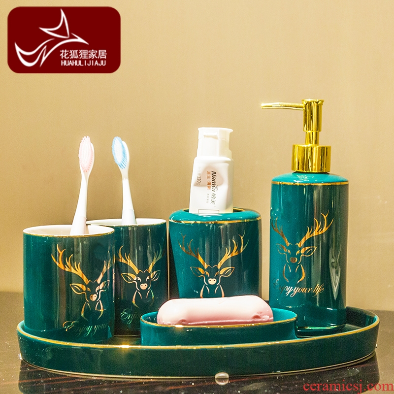 Green glaze ceramic light gargle european-style luxury bathroom toiletries suit bathroom toilet tooth brush my teeth cup