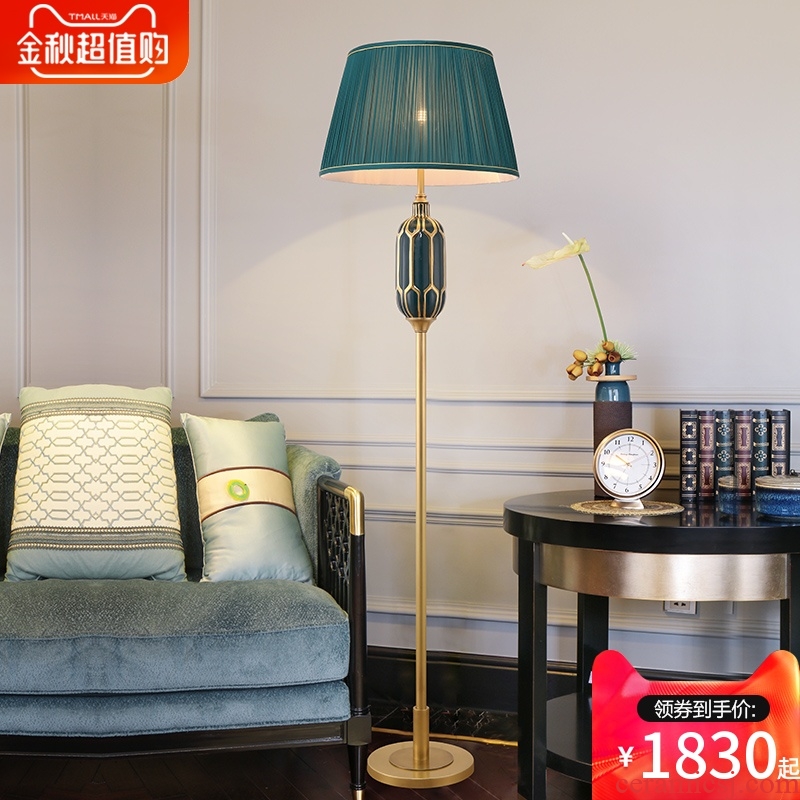 Jingdezhen ceramic full copper lamp light new Chinese style luxury living room atmosphere lamp American sweet bedroom berth lamp