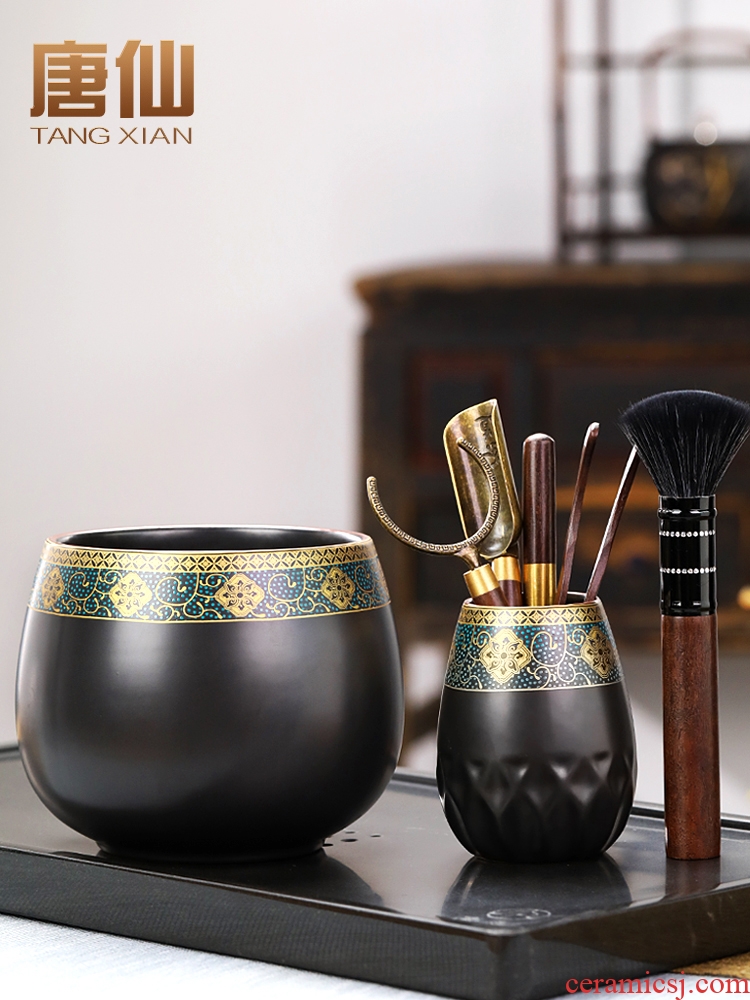 Tang Xian tea six gentleman's suit ChaGa tea art YangHuBi tea accessories of caddy ceramic seal cans