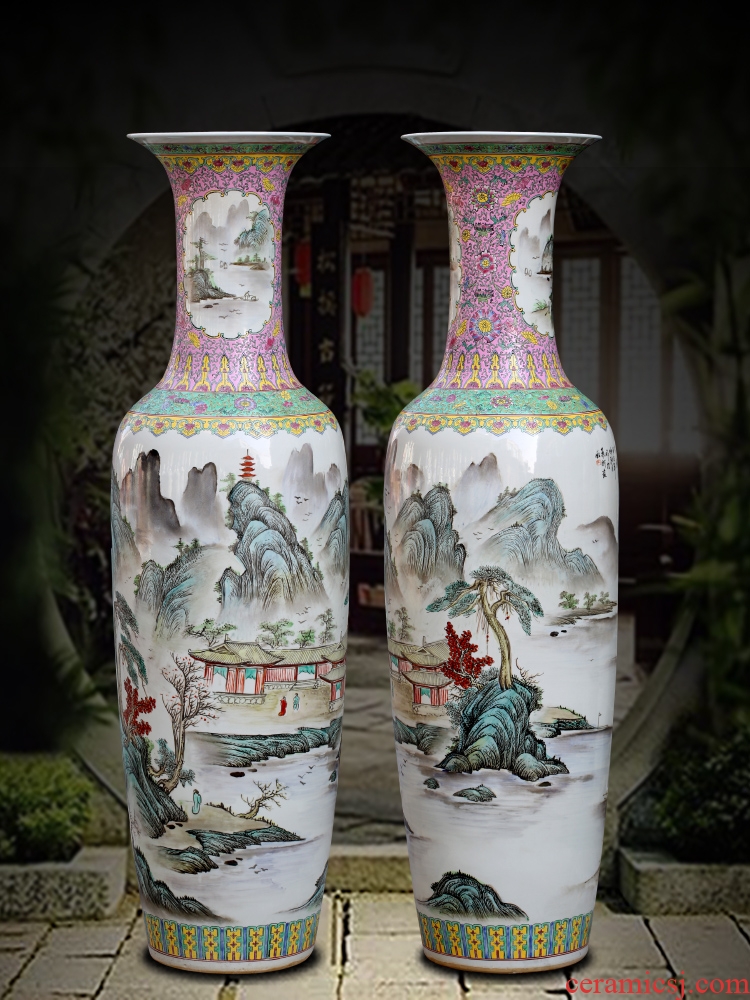 The sitting room of large vases, furnishing articles jingdezhen hand - made famille rose porcelain decorations study hotel gift big yards