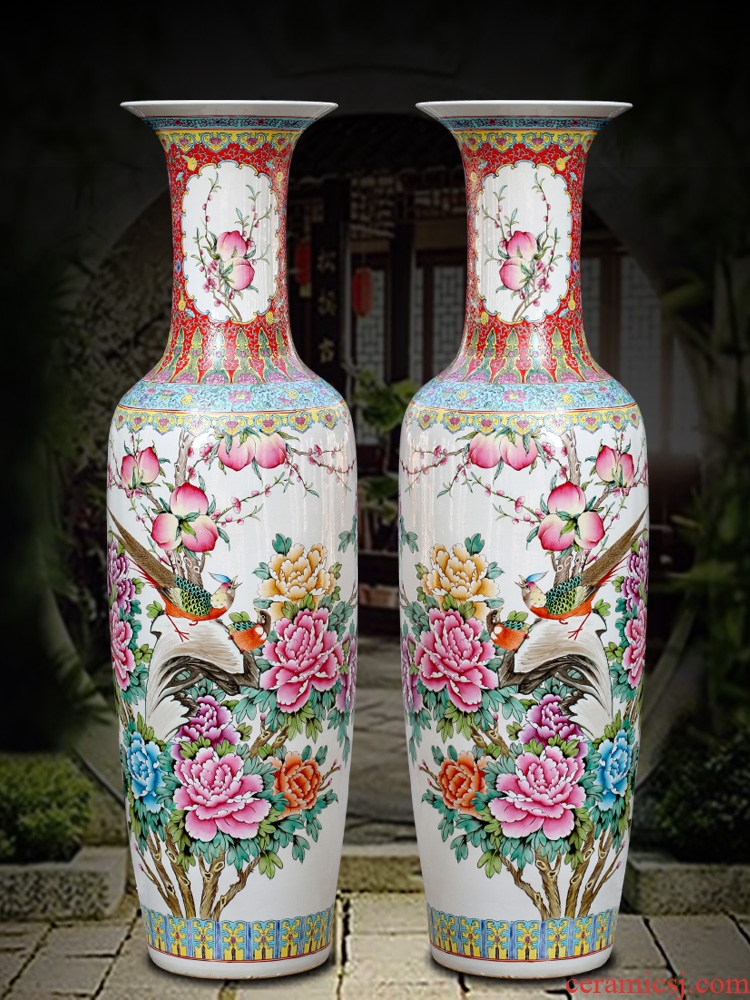 Jingde town hall of large hand pastel peach porcelain vase guest decoration large hall study furnishing articles